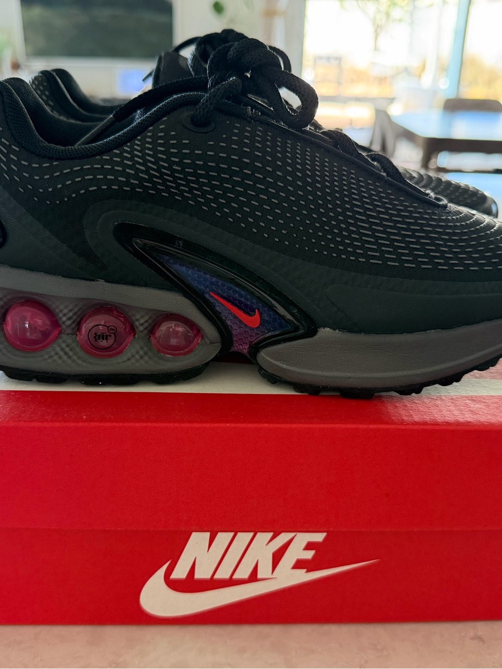 Nike Black Sneakers with Pink Air Units and Red Swoosh